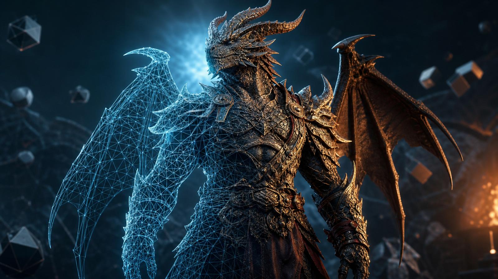 Virtuall AI 3D generation — high-poly creature emerging from wireframe to fully shaded render