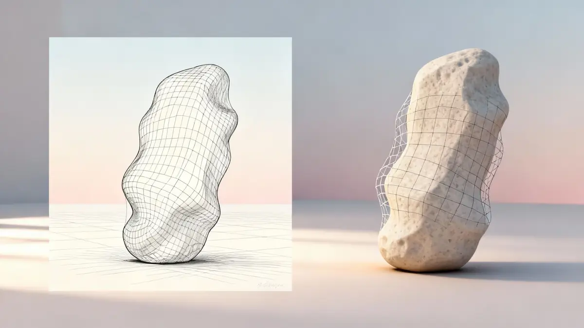 A 3D model of a modern chair created from an image, shown in a design workspace.
