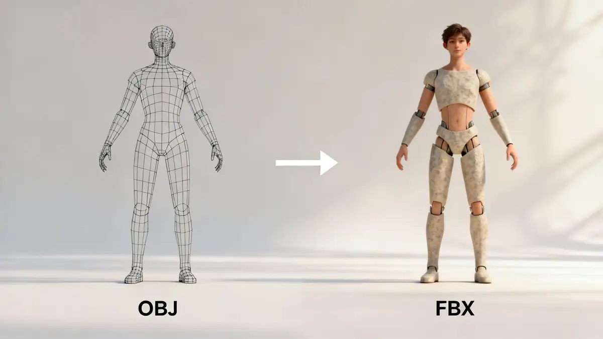 Two 3D models being compared, representing OBJ and FBX file formats