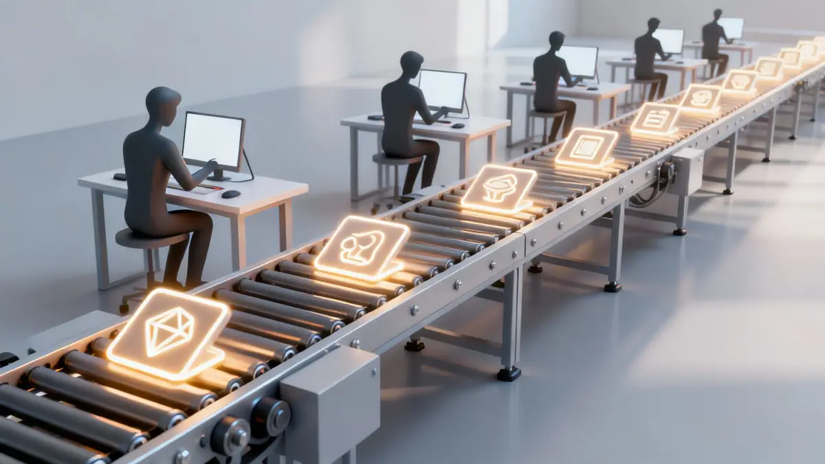 A team of diverse creative professionals collaborating around a large digital screen displaying a 3D model, illustrating the concept of a creative pipeline.