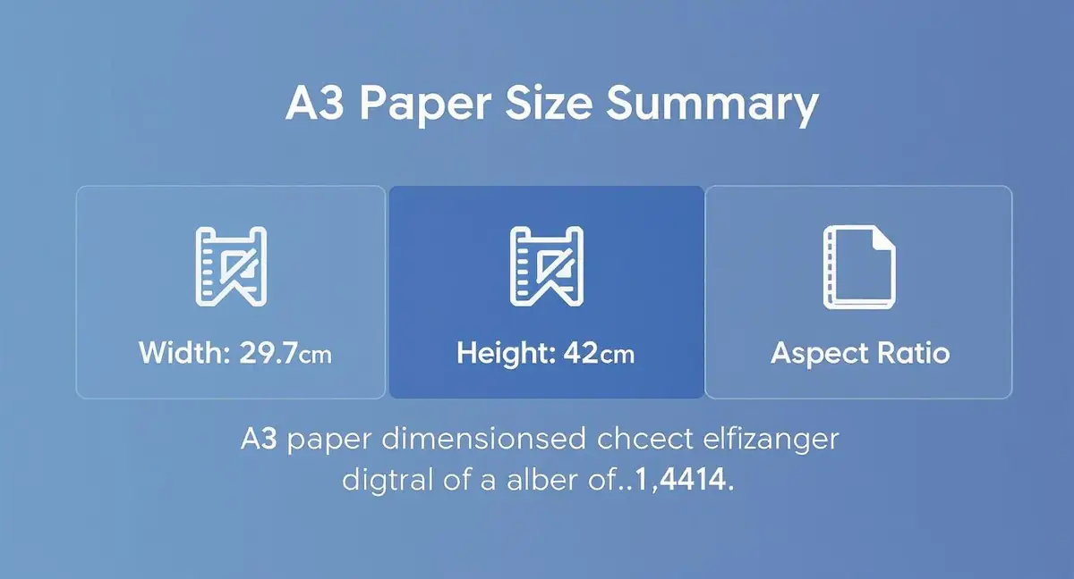 A3 paper size summary showing width 29.7cm, height 42cm, and aspect ratio 1.4414