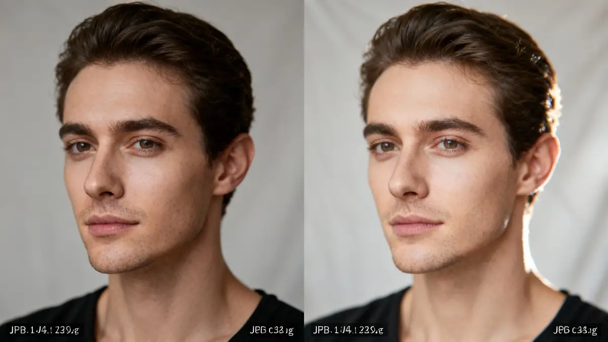 Two side-by-side portraits of a man, one with soft lighting, the other with dramatic rim light.